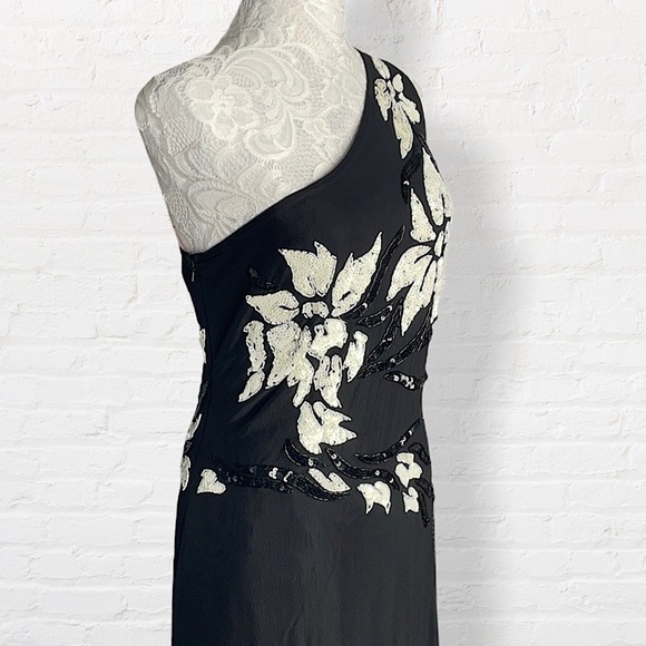 Cachè One Shoulder Sequined Evening Gown Formal Black Tie Full Length Small - Picture 4 of 13